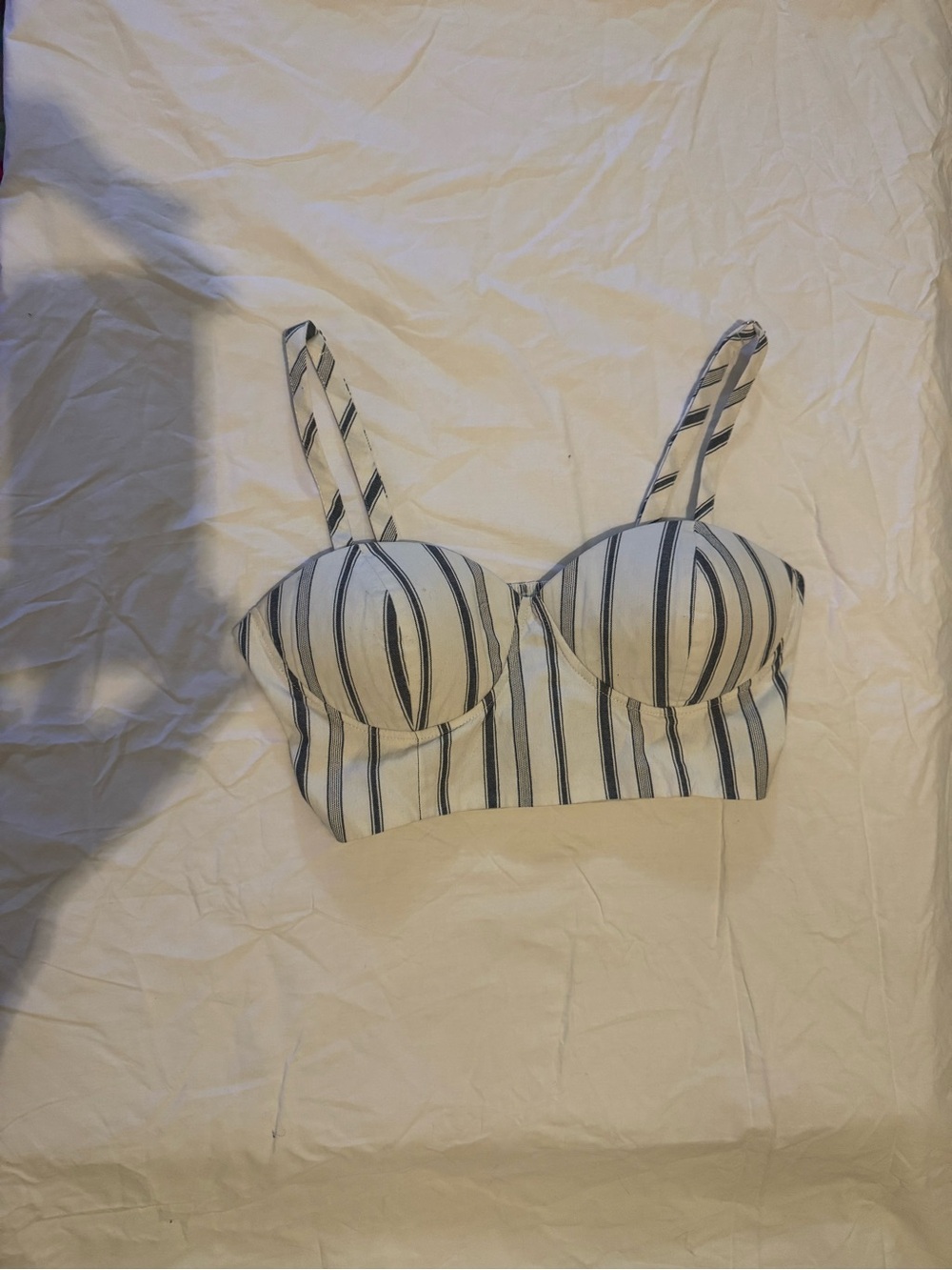 Forever 21 White and Navy Striped Longline Bustier crop top